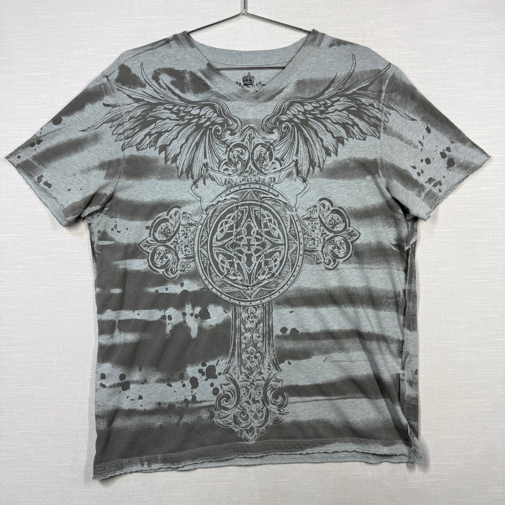 Helix Shirt Men XL Graphic‎ Print Short Sleeve Gray Gunge Y2K